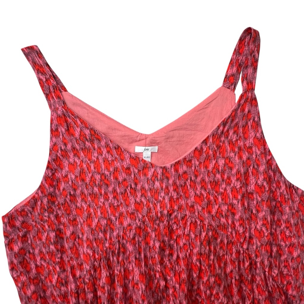 Joie XL Tiered Sleeveless Maxi Flowing Summer Dress Tea Rose Red 100% Cotton - Picture 4 of 15